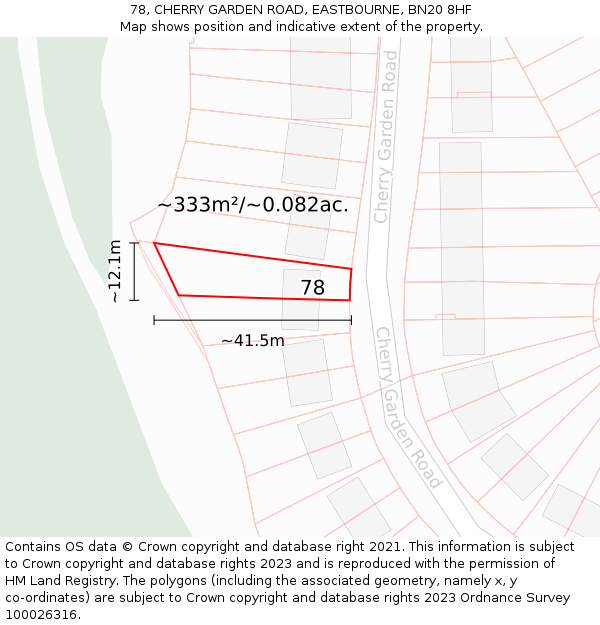 78, CHERRY GARDEN ROAD, EASTBOURNE, BN20 8HF: Plot and title map