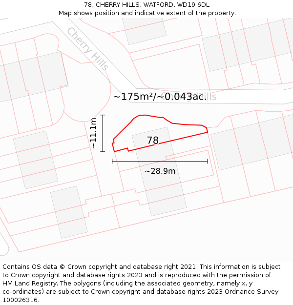 78, CHERRY HILLS, WATFORD, WD19 6DL: Plot and title map