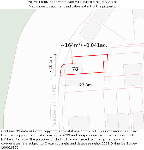 78, CHILTERN CRESCENT, FAIR OAK, EASTLEIGH, SO50 7GJ: Plot and title map