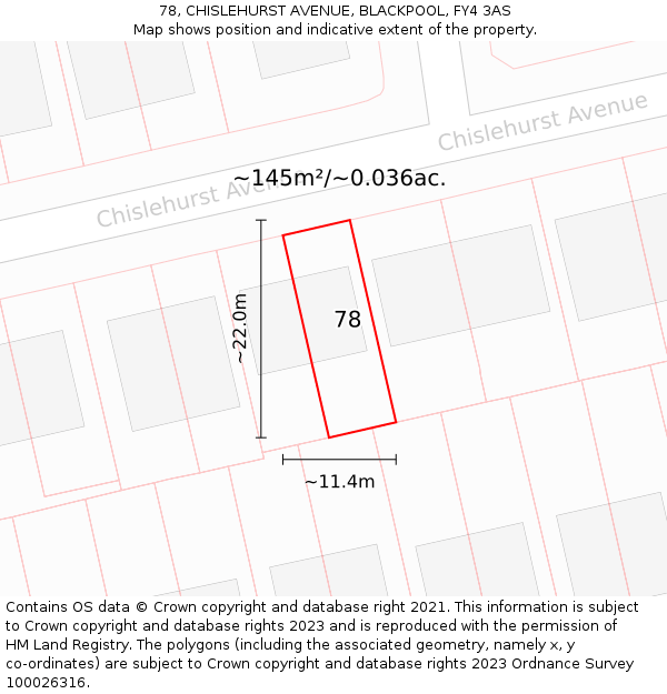 78, CHISLEHURST AVENUE, BLACKPOOL, FY4 3AS: Plot and title map