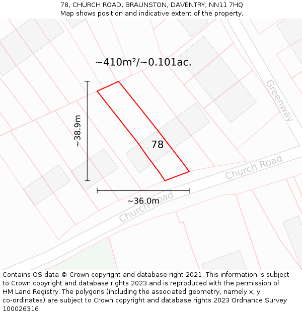 78, CHURCH ROAD, BRAUNSTON, DAVENTRY, NN11 7HQ: Plot and title map