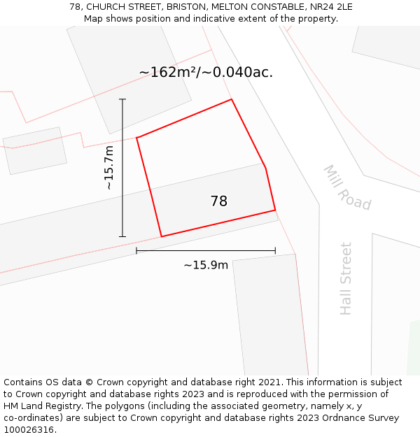 78, CHURCH STREET, BRISTON, MELTON CONSTABLE, NR24 2LE: Plot and title map