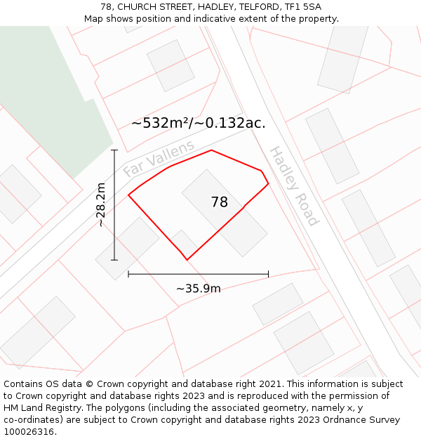 78, CHURCH STREET, HADLEY, TELFORD, TF1 5SA: Plot and title map