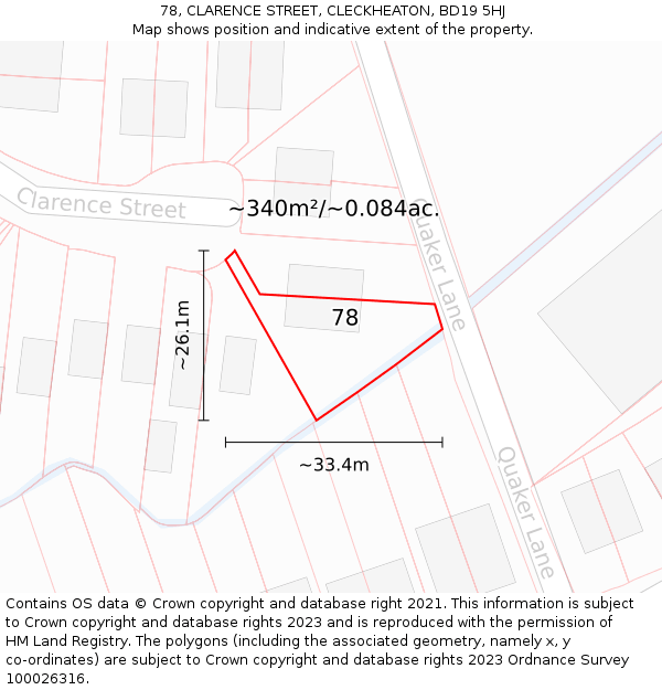 78, CLARENCE STREET, CLECKHEATON, BD19 5HJ: Plot and title map