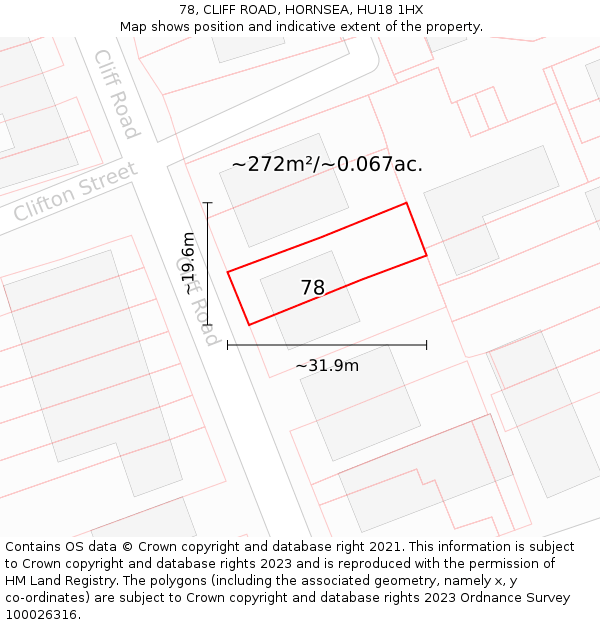 78, CLIFF ROAD, HORNSEA, HU18 1HX: Plot and title map