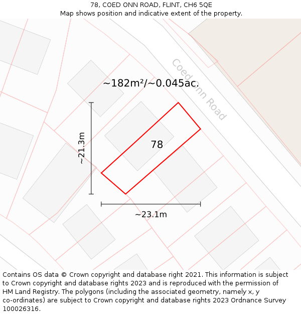 78, COED ONN ROAD, FLINT, CH6 5QE: Plot and title map