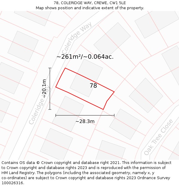 78, COLERIDGE WAY, CREWE, CW1 5LE: Plot and title map