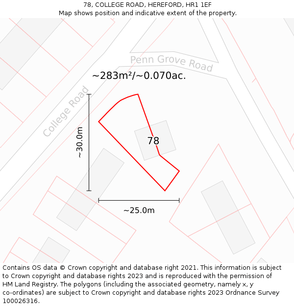 78, COLLEGE ROAD, HEREFORD, HR1 1EF: Plot and title map