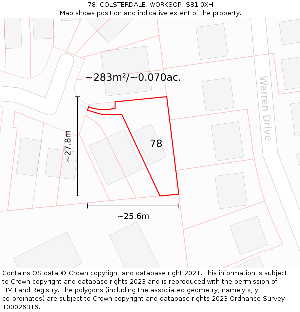78, COLSTERDALE, WORKSOP, S81 0XH: Plot and title map