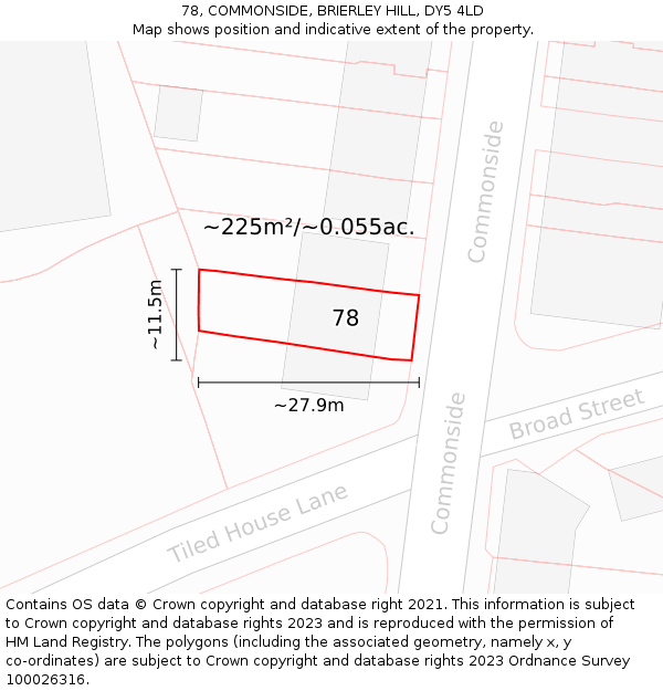 78, COMMONSIDE, BRIERLEY HILL, DY5 4LD: Plot and title map