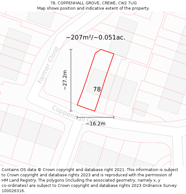 78, COPPENHALL GROVE, CREWE, CW2 7UG: Plot and title map