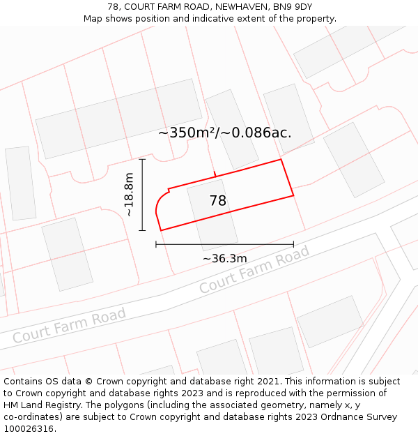 78, COURT FARM ROAD, NEWHAVEN, BN9 9DY: Plot and title map