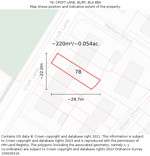 78, CROFT LANE, BURY, BL9 8BX: Plot and title map