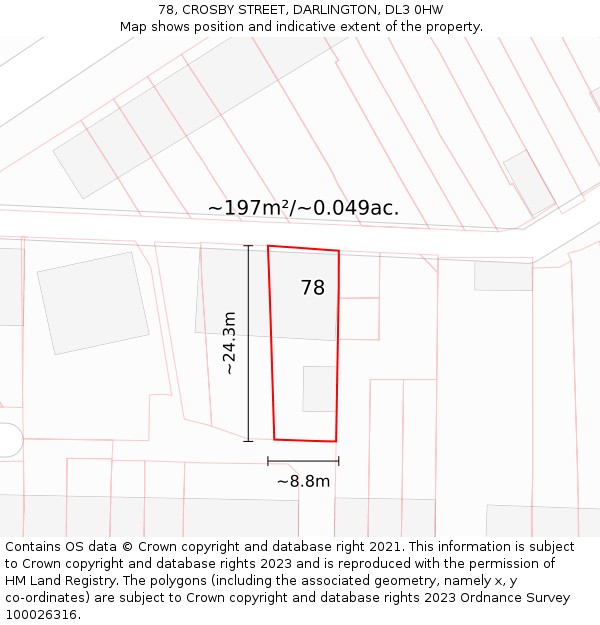 78, CROSBY STREET, DARLINGTON, DL3 0HW: Plot and title map