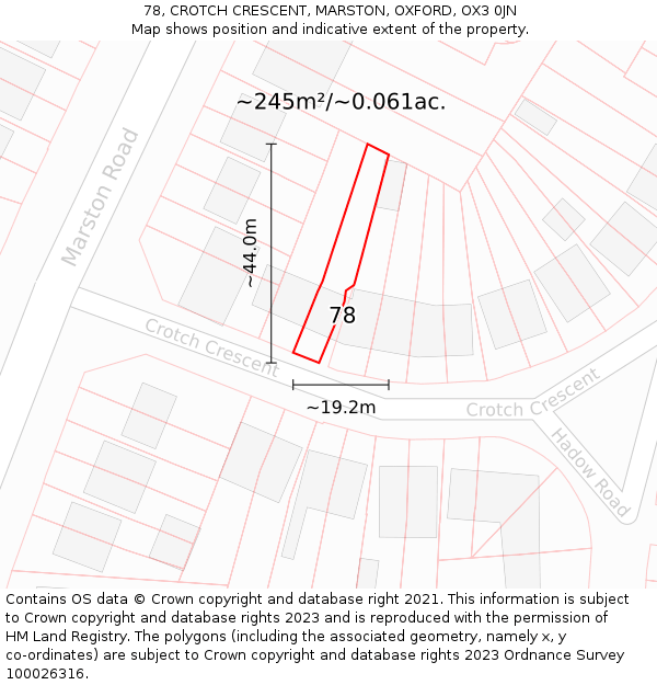 78, CROTCH CRESCENT, MARSTON, OXFORD, OX3 0JN: Plot and title map