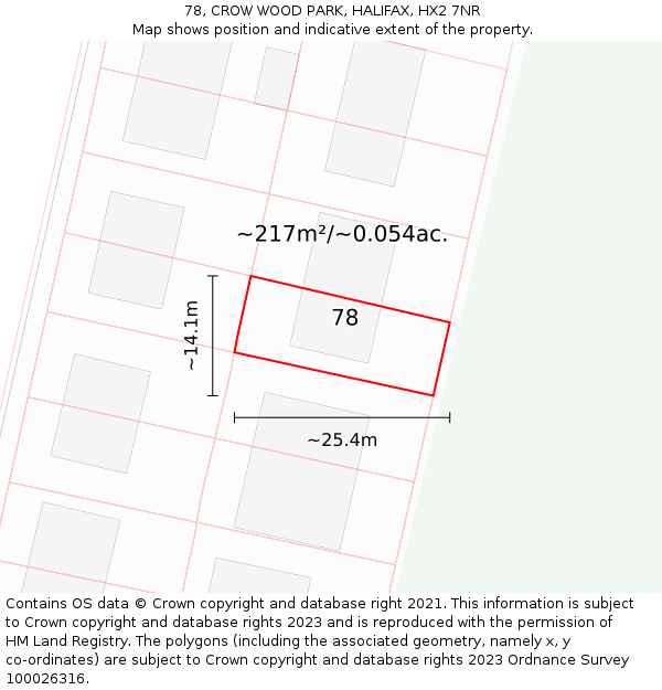 78, CROW WOOD PARK, HALIFAX, HX2 7NR: Plot and title map