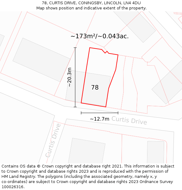 78, CURTIS DRIVE, CONINGSBY, LINCOLN, LN4 4DU: Plot and title map