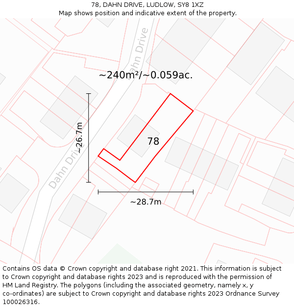 78, DAHN DRIVE, LUDLOW, SY8 1XZ: Plot and title map