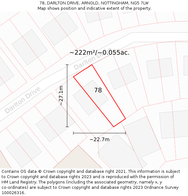 78, DARLTON DRIVE, ARNOLD, NOTTINGHAM, NG5 7LW: Plot and title map