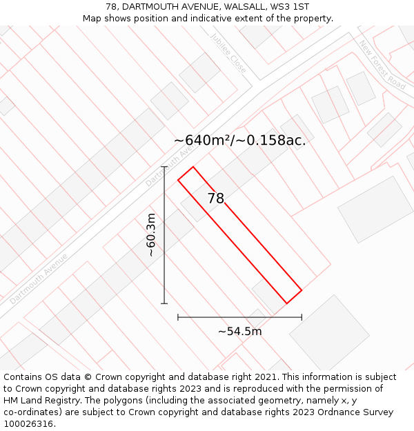 78, DARTMOUTH AVENUE, WALSALL, WS3 1ST: Plot and title map