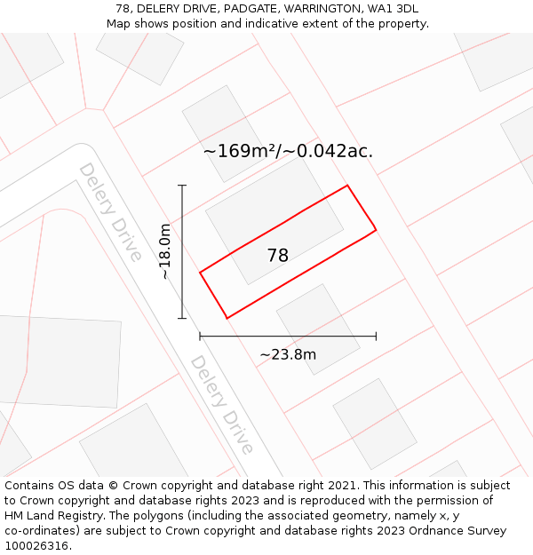 78, DELERY DRIVE, PADGATE, WARRINGTON, WA1 3DL: Plot and title map