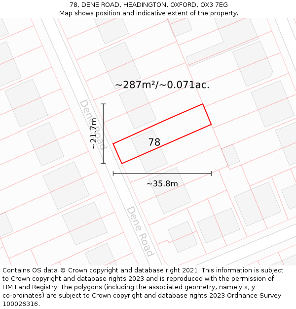 78, DENE ROAD, HEADINGTON, OXFORD, OX3 7EG: Plot and title map