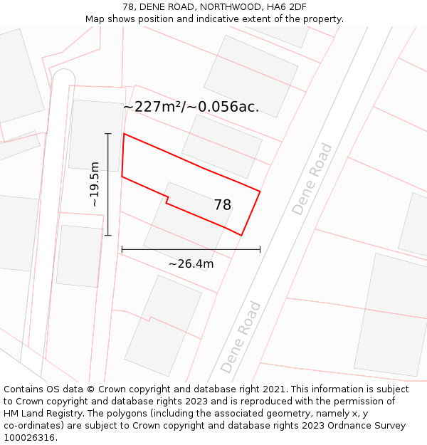 78, DENE ROAD, NORTHWOOD, HA6 2DF: Plot and title map