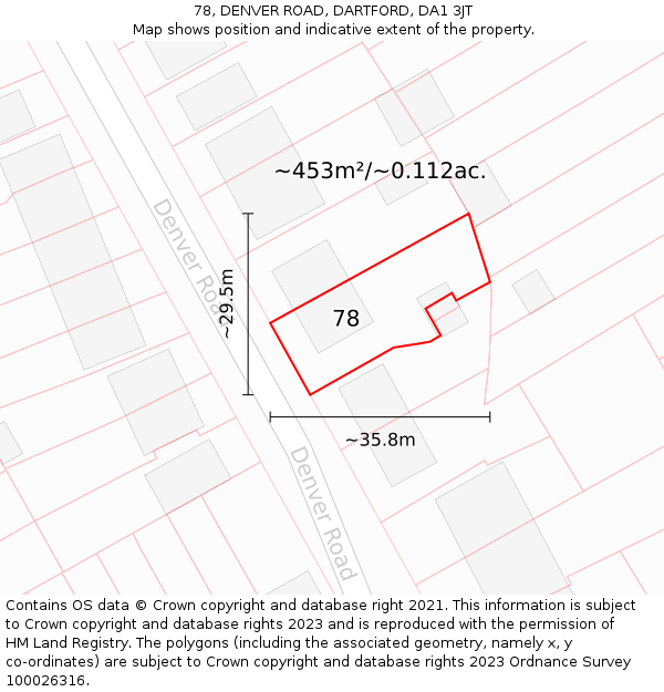 78, DENVER ROAD, DARTFORD, DA1 3JT: Plot and title map