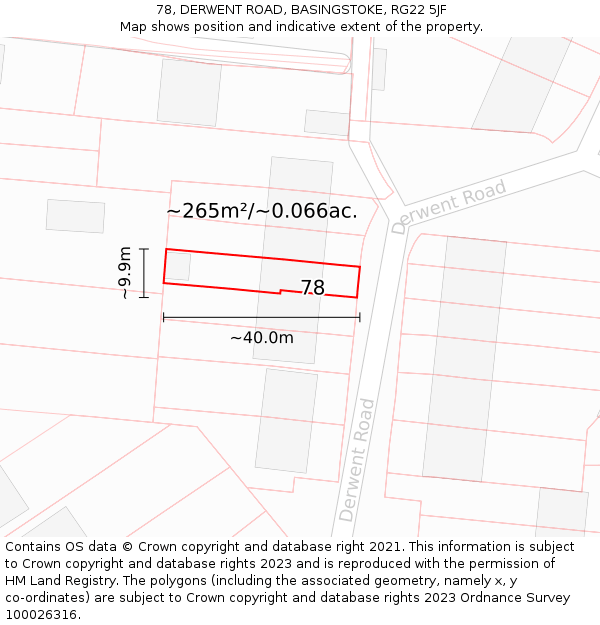 78, DERWENT ROAD, BASINGSTOKE, RG22 5JF: Plot and title map