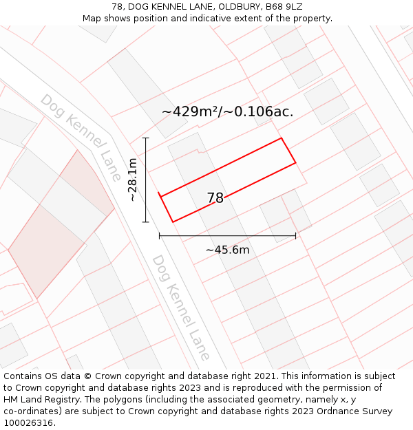 78, DOG KENNEL LANE, OLDBURY, B68 9LZ: Plot and title map