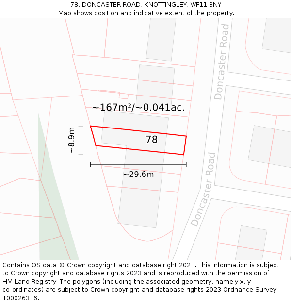 78, DONCASTER ROAD, KNOTTINGLEY, WF11 8NY: Plot and title map