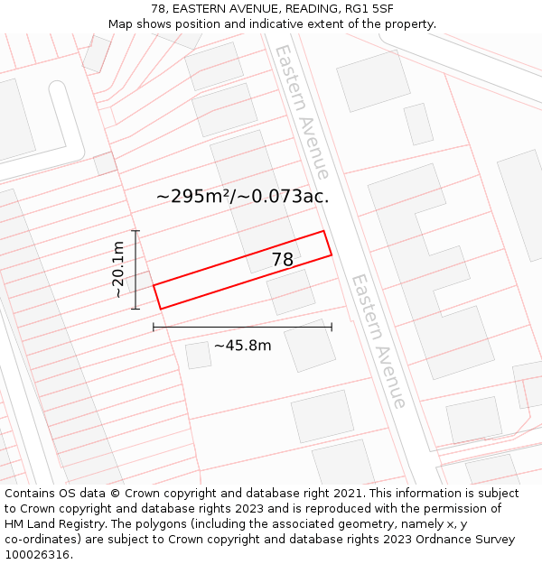 78, EASTERN AVENUE, READING, RG1 5SF: Plot and title map