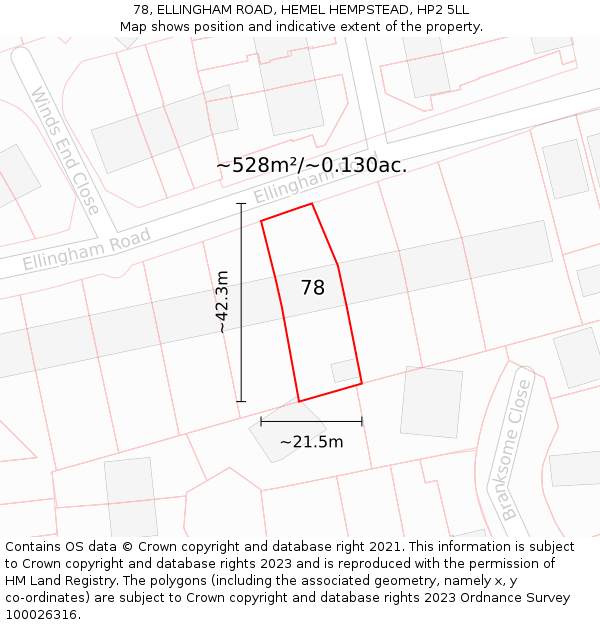 78, ELLINGHAM ROAD, HEMEL HEMPSTEAD, HP2 5LL: Plot and title map