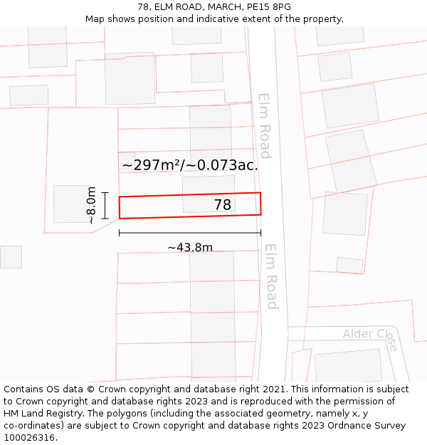 78, ELM ROAD, MARCH, PE15 8PG: Plot and title map