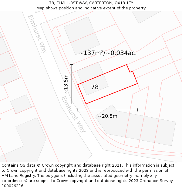 78, ELMHURST WAY, CARTERTON, OX18 1EY: Plot and title map