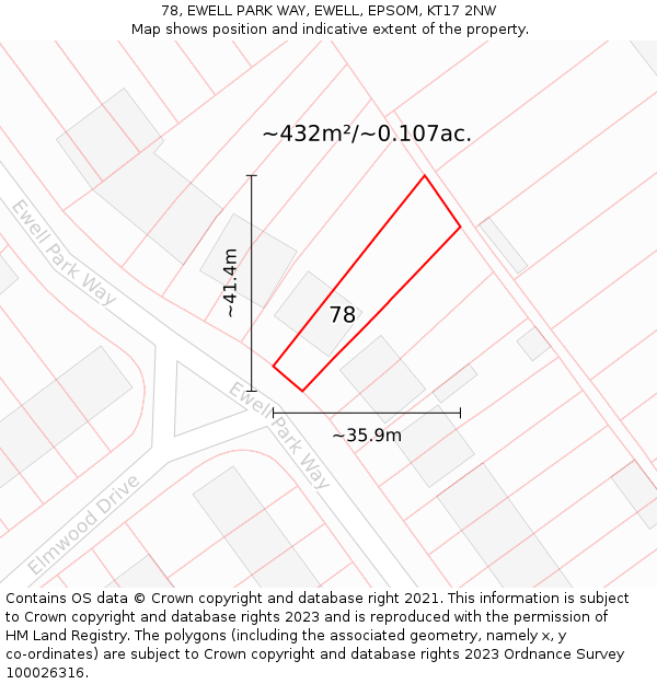 78, EWELL PARK WAY, EWELL, EPSOM, KT17 2NW: Plot and title map