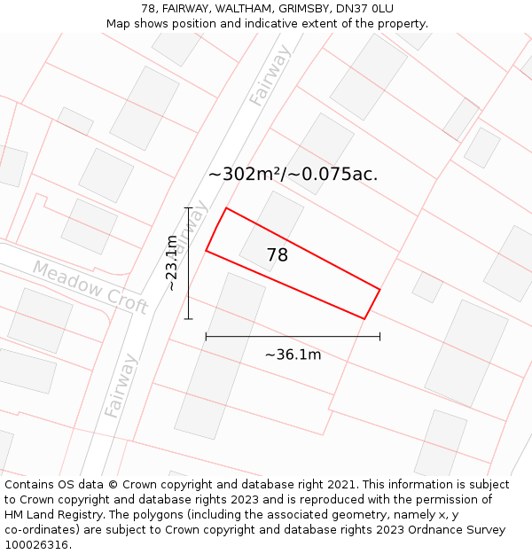 78, FAIRWAY, WALTHAM, GRIMSBY, DN37 0LU: Plot and title map