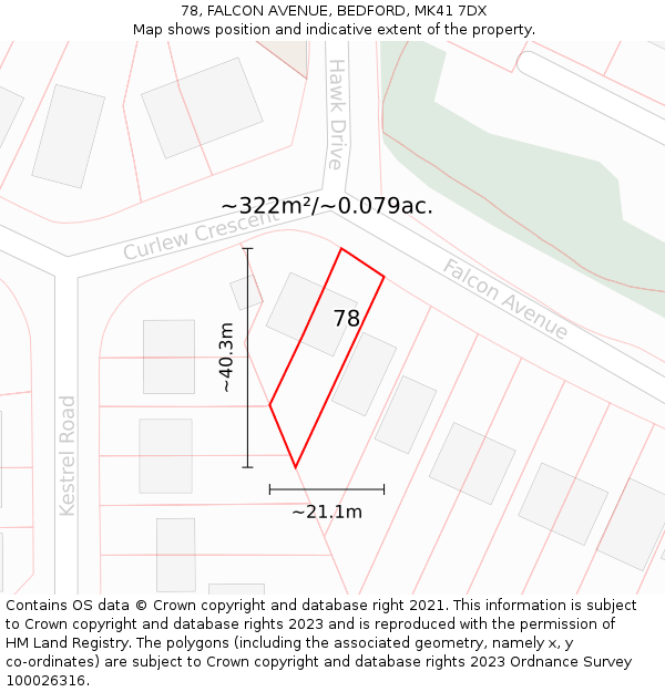 78, FALCON AVENUE, BEDFORD, MK41 7DX: Plot and title map