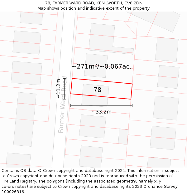 78, FARMER WARD ROAD, KENILWORTH, CV8 2DN: Plot and title map