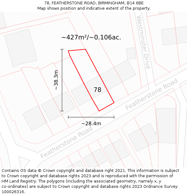 78, FEATHERSTONE ROAD, BIRMINGHAM, B14 6BE: Plot and title map