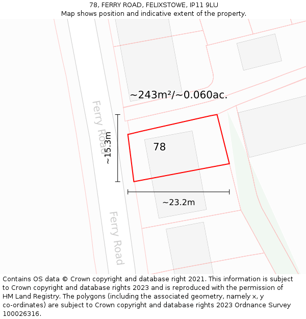 78, FERRY ROAD, FELIXSTOWE, IP11 9LU: Plot and title map