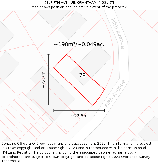 78, FIFTH AVENUE, GRANTHAM, NG31 9TJ: Plot and title map