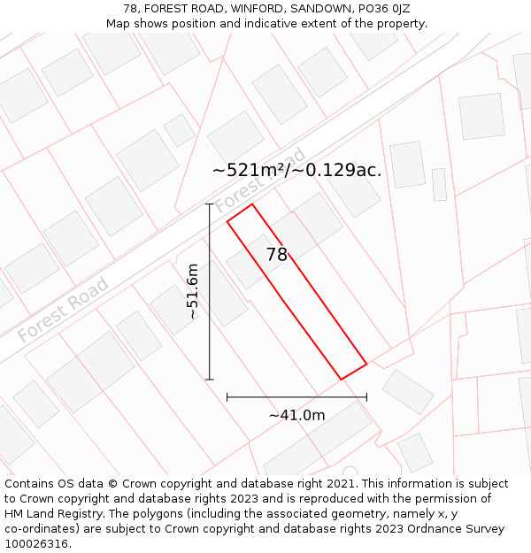 78, FOREST ROAD, WINFORD, SANDOWN, PO36 0JZ: Plot and title map