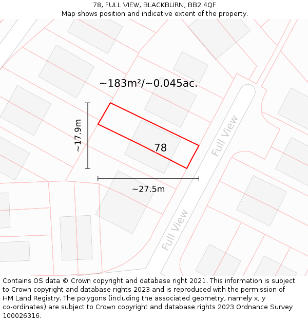 78, FULL VIEW, BLACKBURN, BB2 4QF: Plot and title map