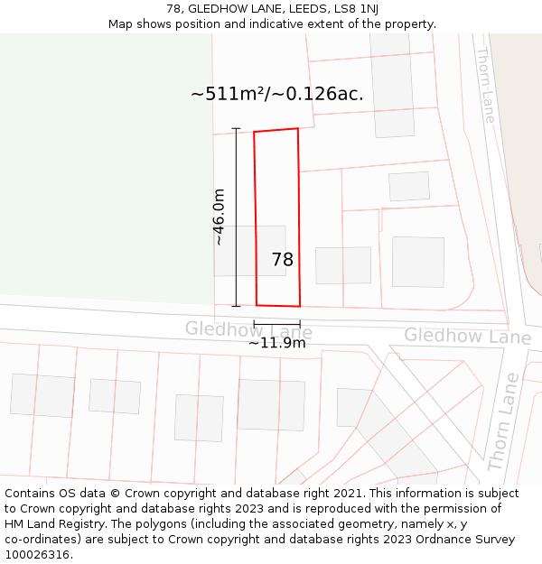 78, GLEDHOW LANE, LEEDS, LS8 1NJ: Plot and title map