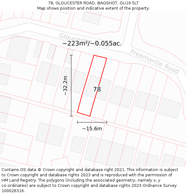 78, GLOUCESTER ROAD, BAGSHOT, GU19 5LT: Plot and title map