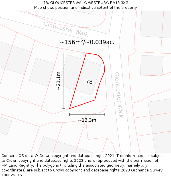 78, GLOUCESTER WALK, WESTBURY, BA13 3XG: Plot and title map