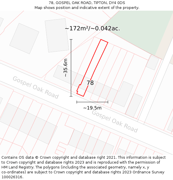 78, GOSPEL OAK ROAD, TIPTON, DY4 0DS: Plot and title map