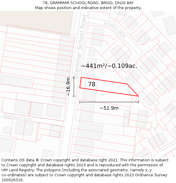 78, GRAMMAR SCHOOL ROAD, BRIGG, DN20 8AY: Plot and title map