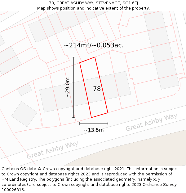 78, GREAT ASHBY WAY, STEVENAGE, SG1 6EJ: Plot and title map